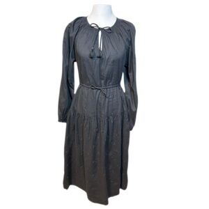Old Navy Charcoal Midi Dress Gray Embroidered Tassel Eyelet Details Size XS